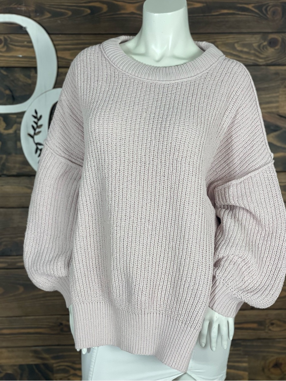 Aerie | Chunky‎ Ribbed Knit Oversized Sweater Balloon Sleeve Light Pink
